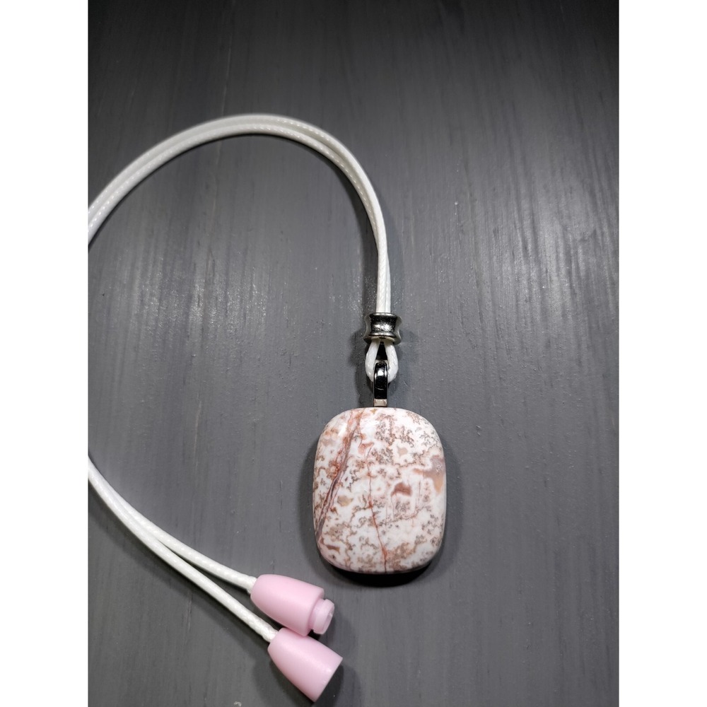 TrailerSpark Crazy Lace Agate Pendant Necklace 18in White Waxed Cord Breakaway
